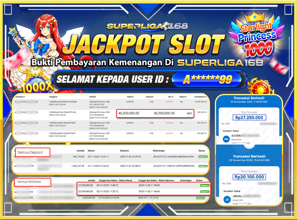 SUPERLIGA168 JACKPOT STARLIGHT PRINCESS 1000 Rp.47,350,000-LUNASS
